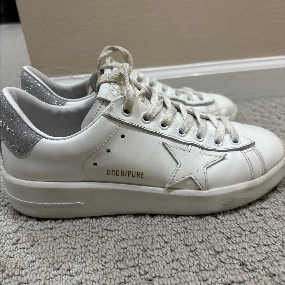 Golden Goose White and Silver Sneakers
